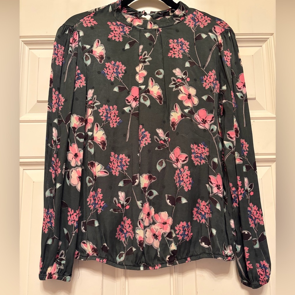 ESPRIT Chic Dark Green Maximalist Pink Floral Blouse